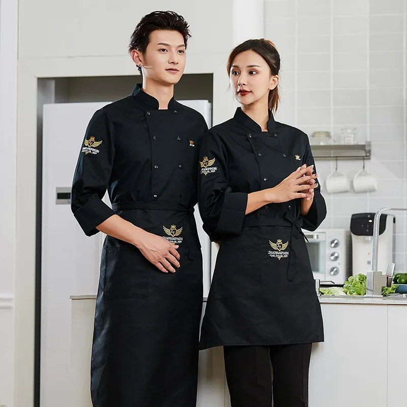 C465 Chef's Overalls Long-sleeved Chef Clothes Hotel Kitchen Catering Restaurant Canteen Chef's Uniform Plus Size Waiter Coat