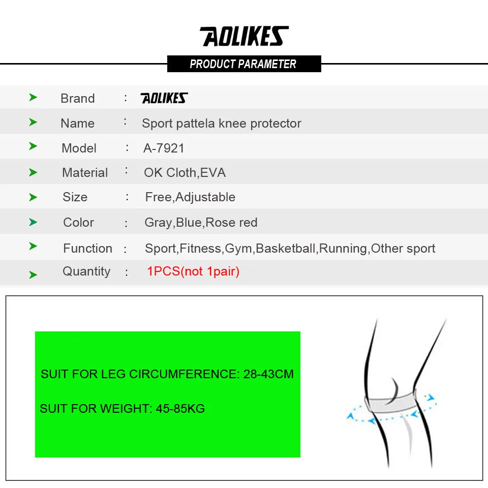 AOLIKES 1PCS Patella Tendon Knee Straps, Knee Brace Knee Support Patellar Stabilizer for Running Hiking Tennis Jumping Arthritis