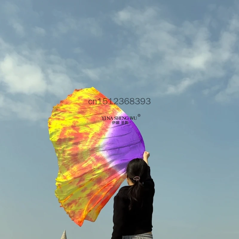 Belly Dance Silk Veil Shawl 100% Real Silk 200X114cm Practice Performance Props Dyed Church Flag Scarf Women's Throw Accessories