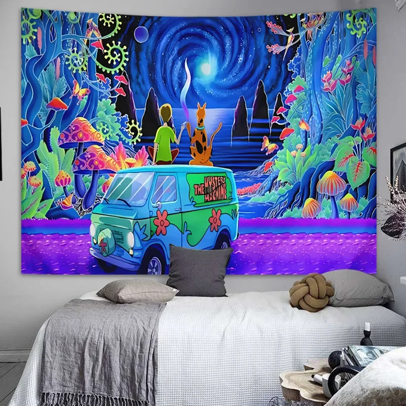 Cartoon Mushroom Forest Tapestry Wall Hanging Mysterious Simple Abstract Art Landscape Bohemian Bedroom Living Room Home Decor