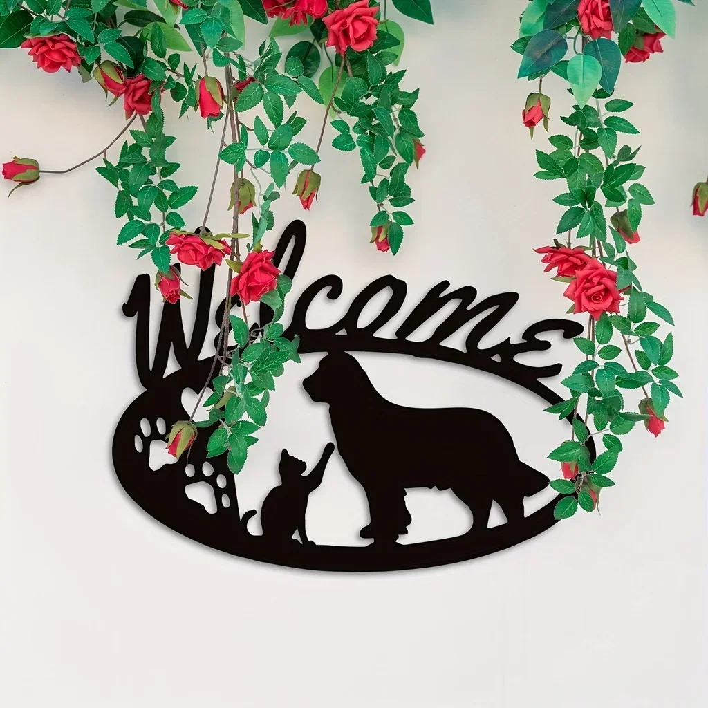 HELLOYOUNG-Golden Retriever Cat Metal Home Decor, Perfect Front Porch Farmhouse, Wall Hanging, Festive Christmas Holiday, Desi