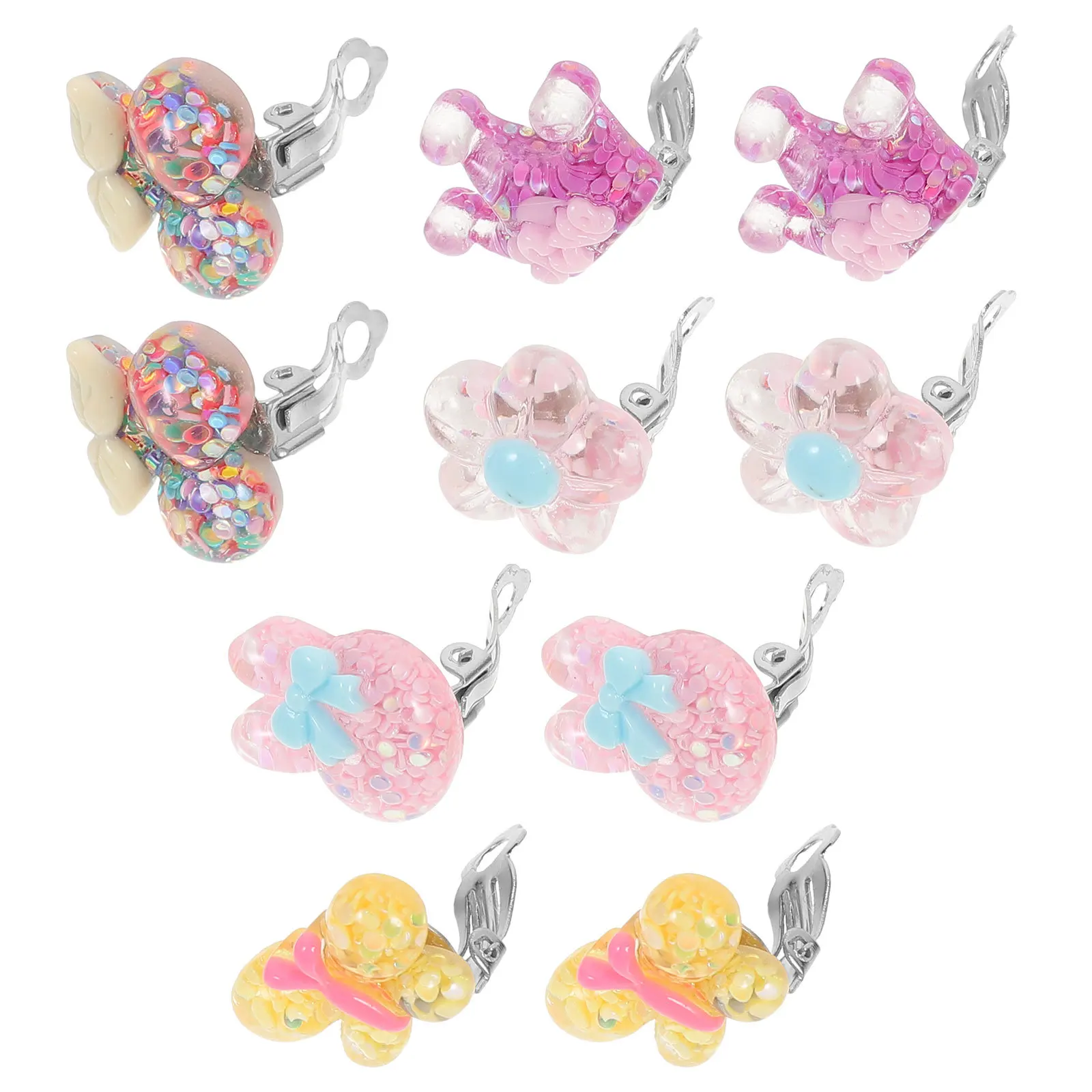 ต่างหูหนีบเด็ก 5 คู่ สไตล์การ์ตูนน่ารัก สวมใส่ง่าย เครื่องประดับสำหรับงานปาร์ตี้สำหรับเด็กผู้หญิง ต่างหูหนีบสำหรับเด็กผู้หญิง