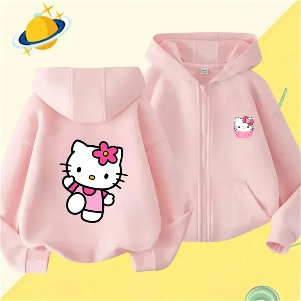 Hello Kitty Children's Sports Brand Hoodie Boys and Girls Fashion Outdoor Zipper Shirt Spring and Autumn Warm Printed Top 3-12