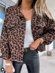 New Loose Leopard Denim Jacket Women Shirt Style Jeancoat Spring Autumn Female Casual Top Street Outerwear Lady Student Jacket