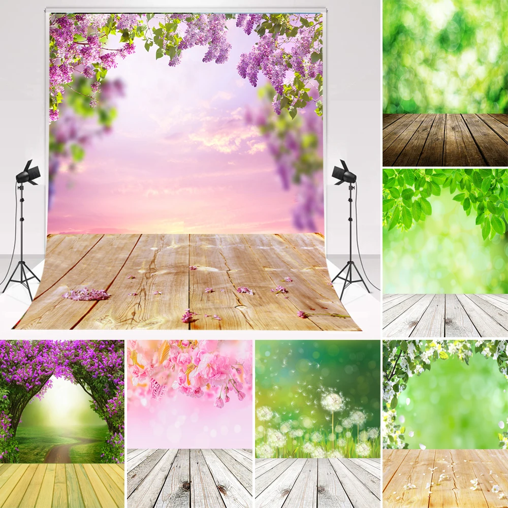 

Spring Leaves Photography Backdrop Gardening Plants Wooden Flooring Photocall Background Wedding Kids Birthday Photo Studio