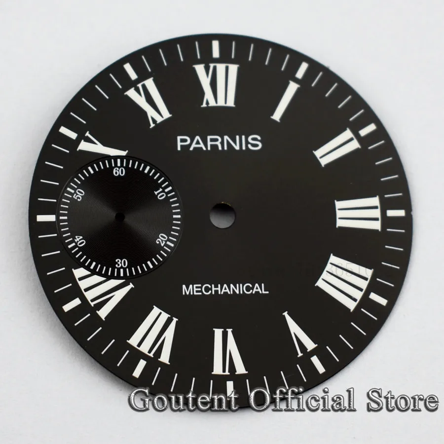 Parnis 38.9mm Black Watch Dial With White Marks Green Lume Fit ETA 6497 or Seagull ST3600 Movement Watch Face