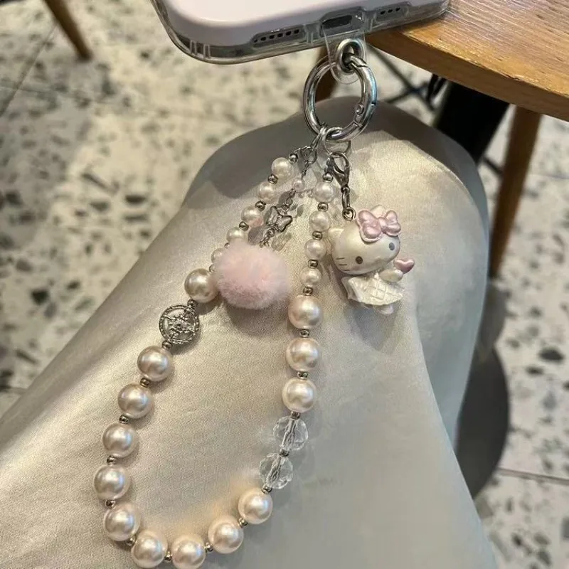 Nouvelle mode rose boule de cheveux KT chat perlé téléphone portable pendentif mode douce fille coeur perle papillon Bracelet