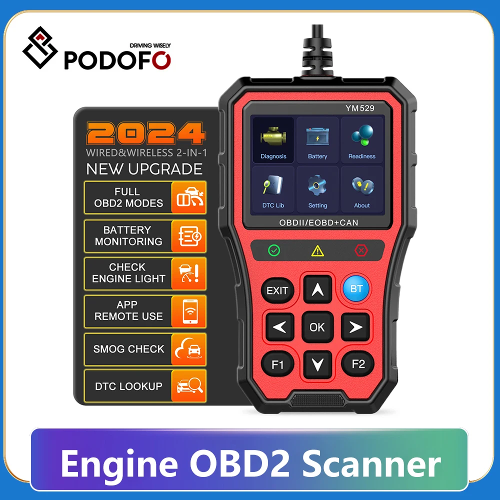 

Podofo YM529 Автомобильный сканер OBD2 Считыватель кодов двигателя Профессиональный инструмент диагностики OBD2 Инструмент считывания кодов для проверки света двигателя