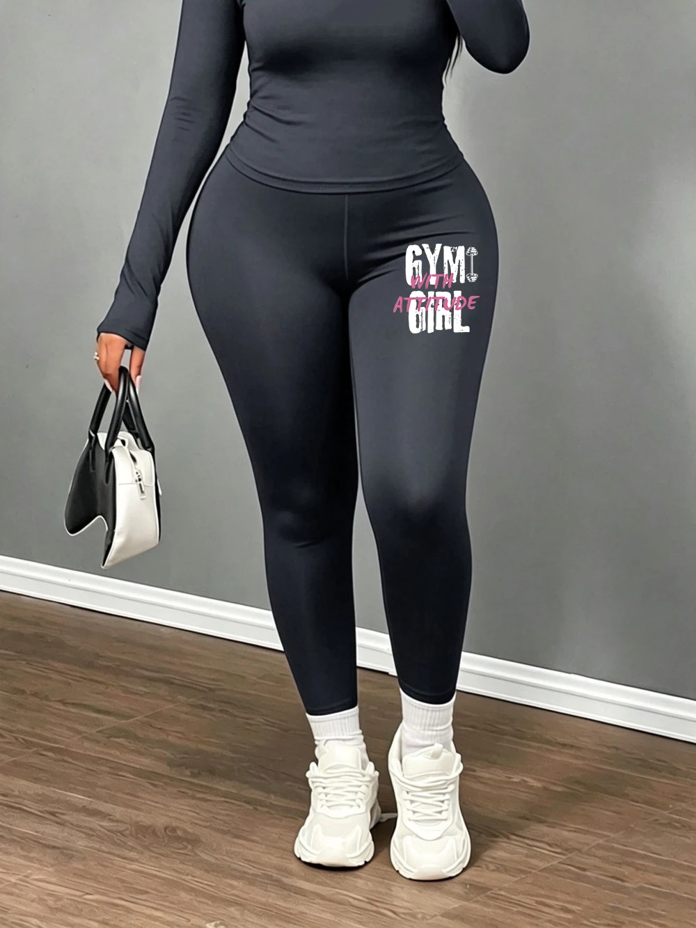 Gym Girl With Attitude Printing Women Velvet Leggings Casual Elastic Tights High Waist Fleece Trousers Winter Slim Thicken Pants