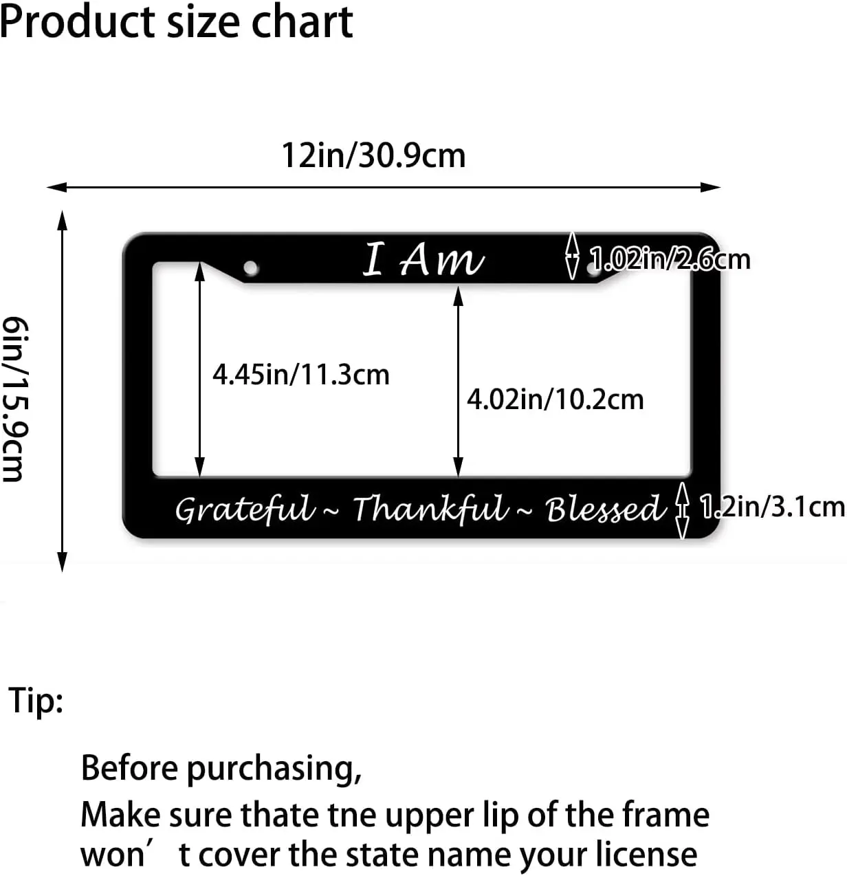 I Am Grateful Blessed License Plate Frames License Plate Frame for Women Men Funny Aluminum Vintage Front Car Tag Frame 12x6 In