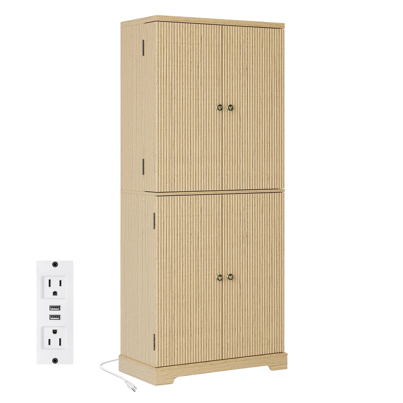 

Pregnant woman Fluted Cabinet Mid Century Modern Cabinet 70in Tall Storage Closet w/Doors Adjustable Shelves,Cupboard Furniture