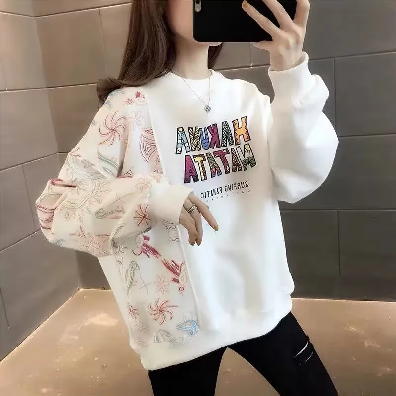 Women's Printed Sweatshirt 2025 Fashion Woman Spring Autumn Long Sleeve T-shirt Students Korean Style Casual Hoodie Base Shirt