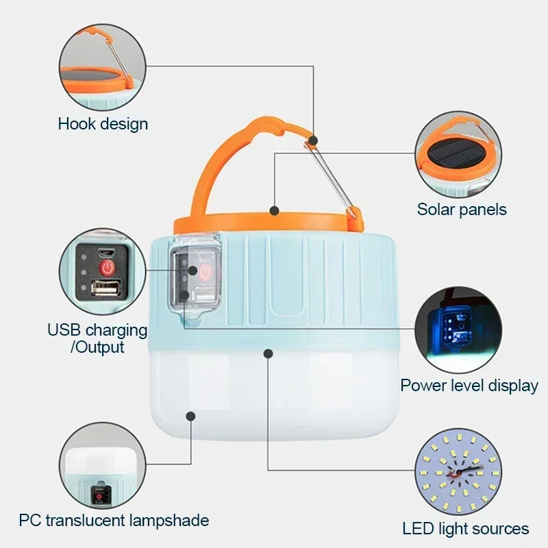 Solar Camping Light Power Bank LED Camping Lanterns with Remote Control Waterproof Outdoor Tent Light Rechargeable Flashlight