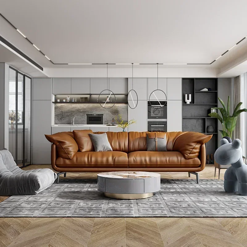 أريكة ناعمة بسيطة إسكندنافية عتيقة للفتيات البني 3 مقاعد أريكة مصممة من الجلد مقعد الحب موبليس بارا سالاس مودرنوس أثاث منزلي