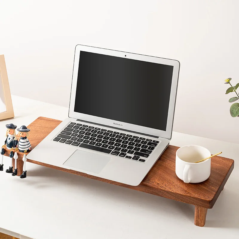 

Beech Wood Monitor Stand Laptop Riser with Storage Shelf Multi-Purpose Desk Organizer for Coffee Mug & Office Supplies
