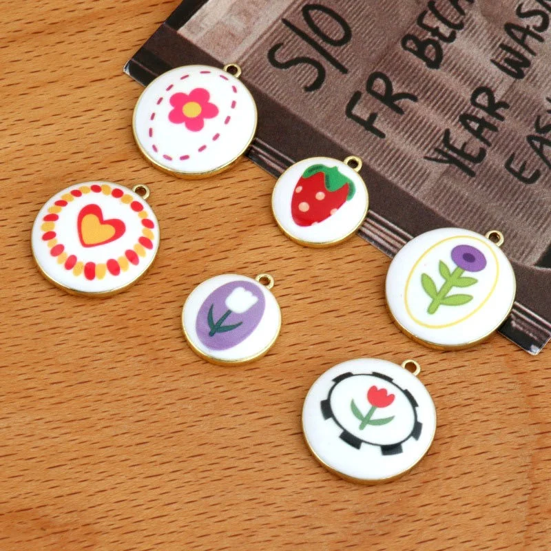 

Wholesale 40pcs/lot color flowers pattern print geometry rounds shape metal floating locket beads diy jewelry accessory