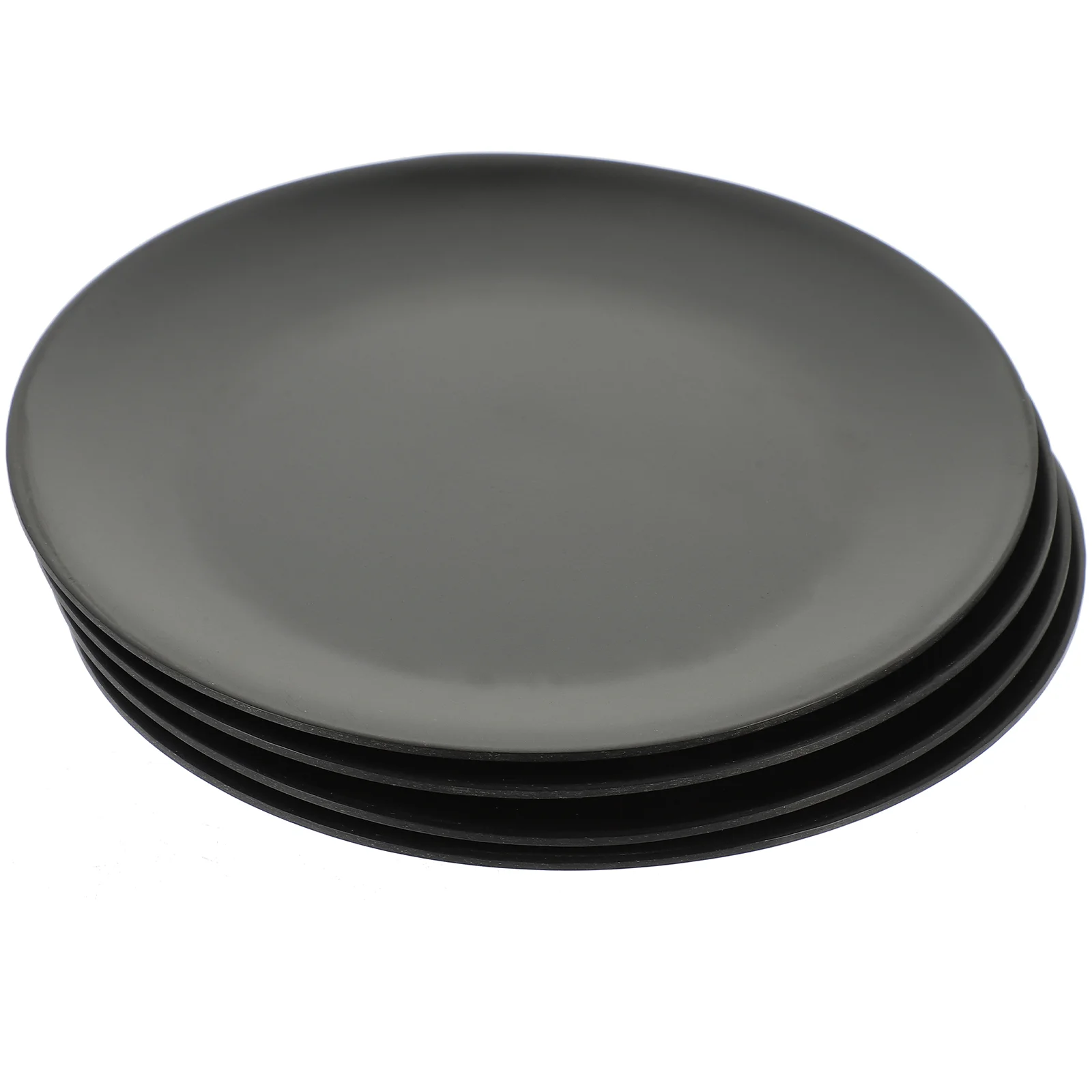 

4 Pcs Black Melamine Plate Family Dinner Plates Kitchen Cutlery Set Sturdy Dish Round Salad Dishware