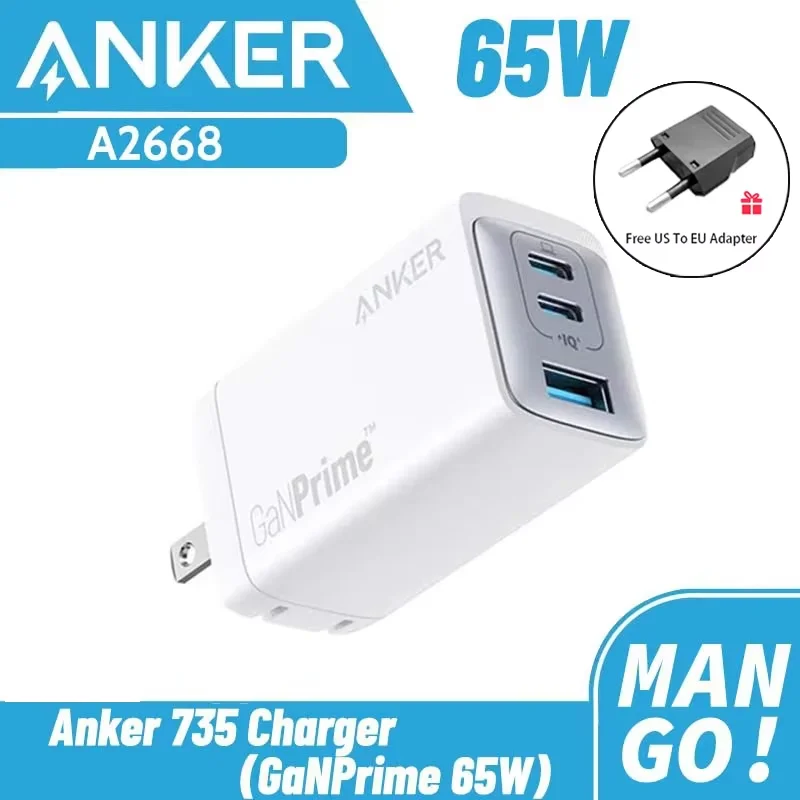 Original Anker 735 65w GaN Charger USB C Fast charging 3-Port Fast Compact Foldable for MacBook Pro/Air iPad Pro Galaxy Switch