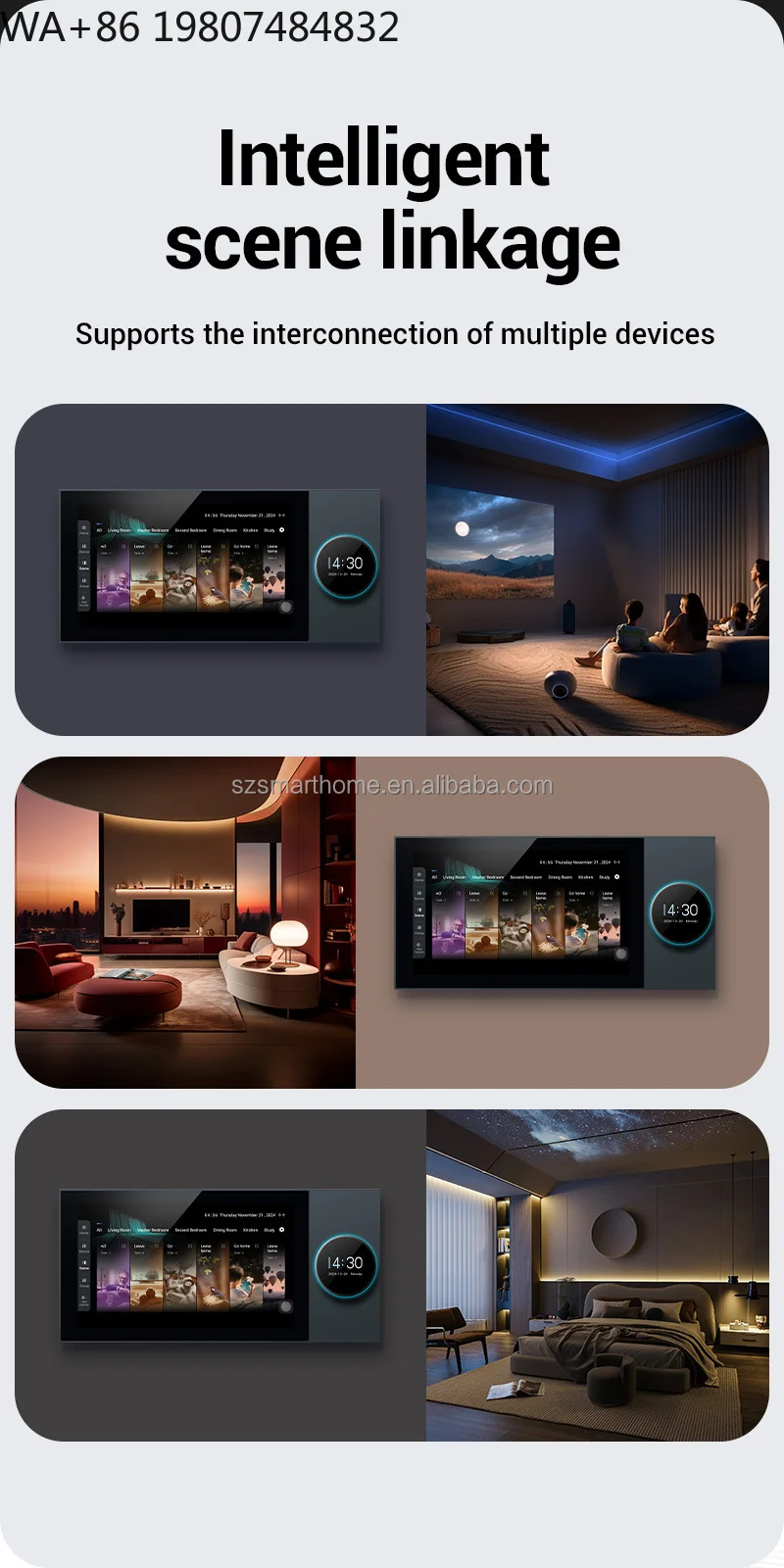 7 Inch Two-Zone Wall Mount Smart Home System Android Touch Screen Music Host Multi-scene Automation Controller