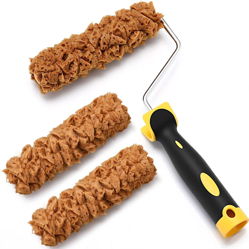 CQMF-3 Pcs Texture Sponge Paint Rollers 6 Inch Brush Tool With Roller Frame Paint Pattern Roller Kit