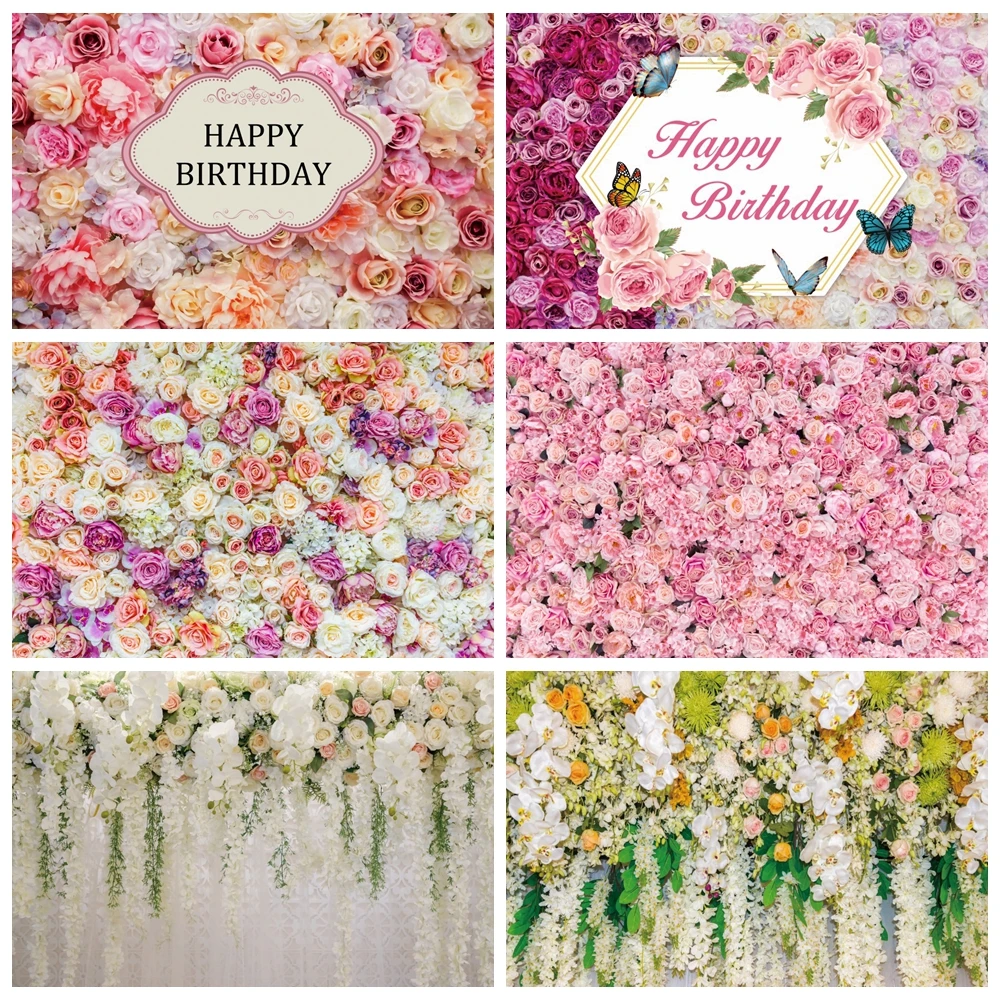 Pink Floral Flower Wall Backdrop Photography Wedding Bridal Shower Marriage Ceremony Baby Portrait Background Decor Photo Studio