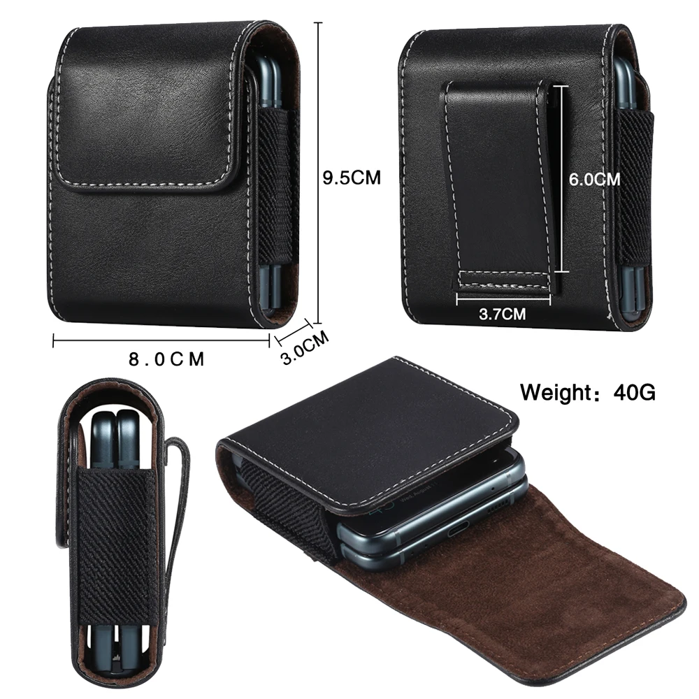 Leather Belt Clip Case Men Waist Bag For Samsung Galaxy Z Flip 5 4 3 5G OPPO VIVO Huawei P50 Pocket Holster Pouch Leather Cover