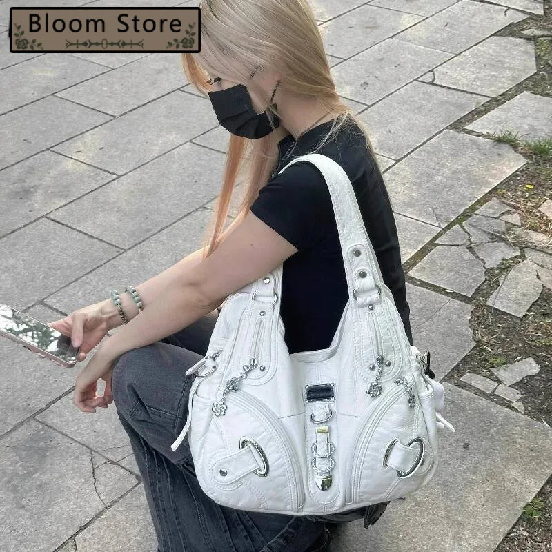 

Trendy Women Vintage Chain Handbags All Match Office Lady Simple Fashion Underarm Bag Casual Y2k Aesthetic Zipper Shoulder Bags