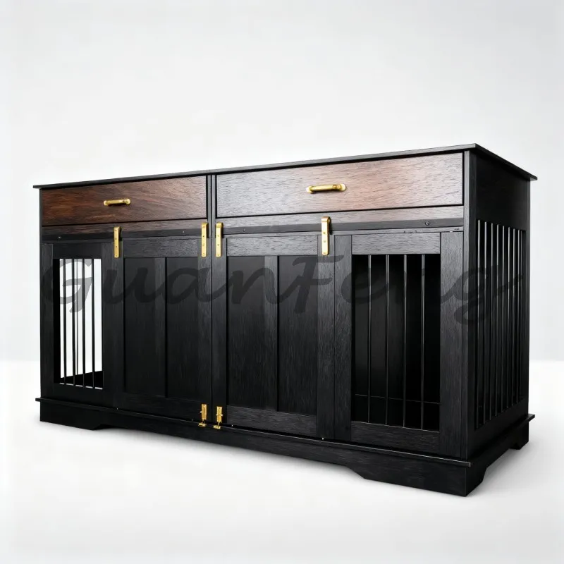 Medium Indoor Solid Wood Dog House, Decorative Metal Cage Dog Kennel Multi-functional Pet Furniture