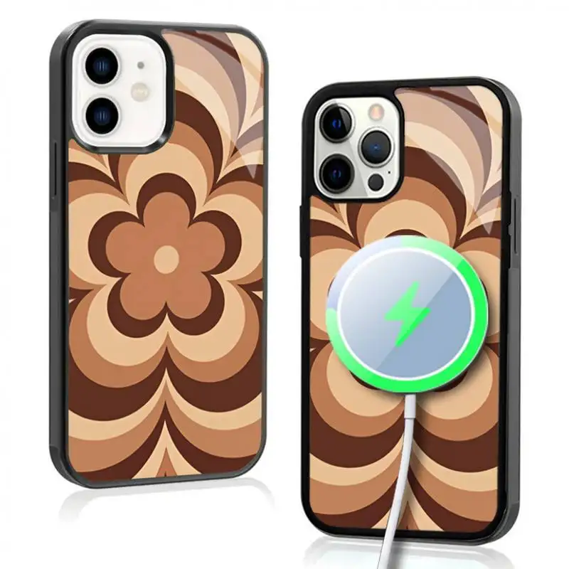 Brown Petals Phone Case For IPhone 11 12 13 14 15 Plus Pro Max Mirror Acrylic Cover For Magsafe Wireless Charging