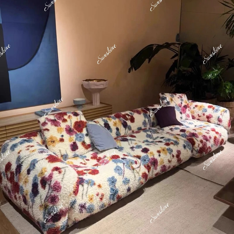 Italian fabric living room modern, fabric straight row three-person module sofa