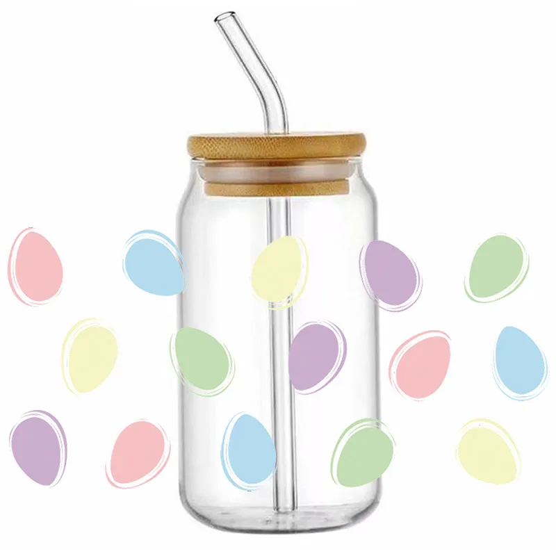 UV DTF Wrap Transfer Sticker Easter Day For 16Oz Glass Cup Sticker Print Waterproof Clear Smooth Diy Easy To Use