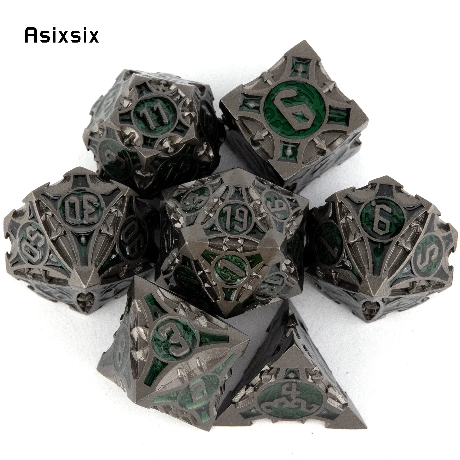 

Набор из 7 металлических многогранных кубиков (серебристо-зеленый), идеально подходит для ролевых игр и настольных игр, отличный подарок