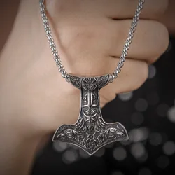 Nordic Mythology Viking Odin Double Crow Necklace for Men and Women Street Punk Hip Hop Pendant Necklace Accessories