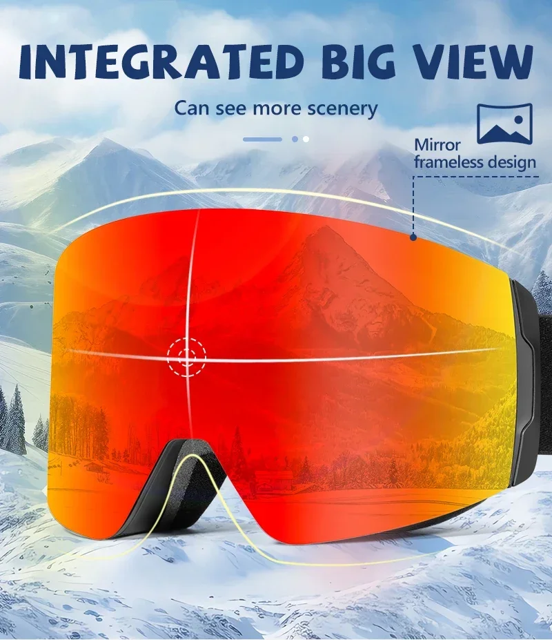 Kapvoe Photochrome Skibrille, magnetische Antibeschlaggläser, UV400-Schutz, für Herren und Damen, Skibrille, Schnee-Sonnenbrille, Sportbrille – Detail 9