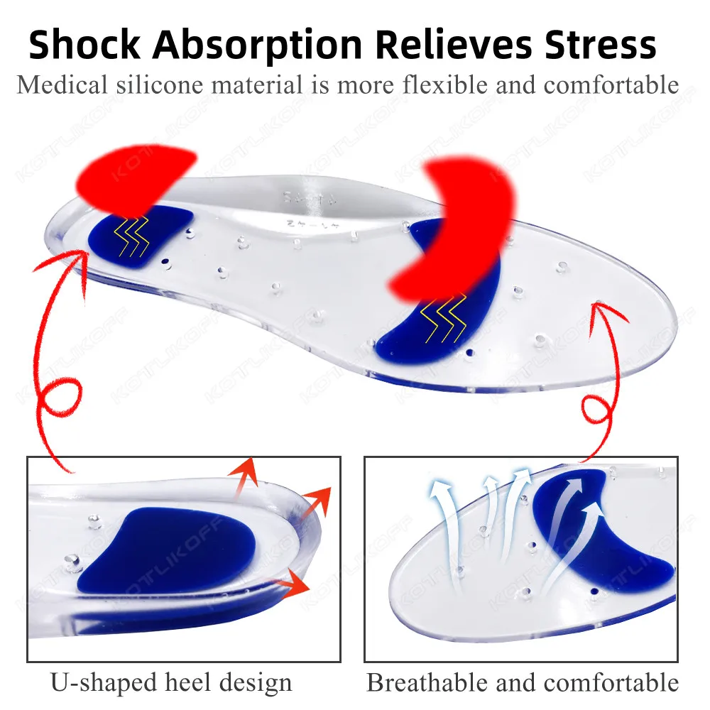 Medical Silicone Orthopedic Insole Plantar Fasciitis Full Length Support Pad Treatment Heel Pain Flatfoot Arch Support Thickened