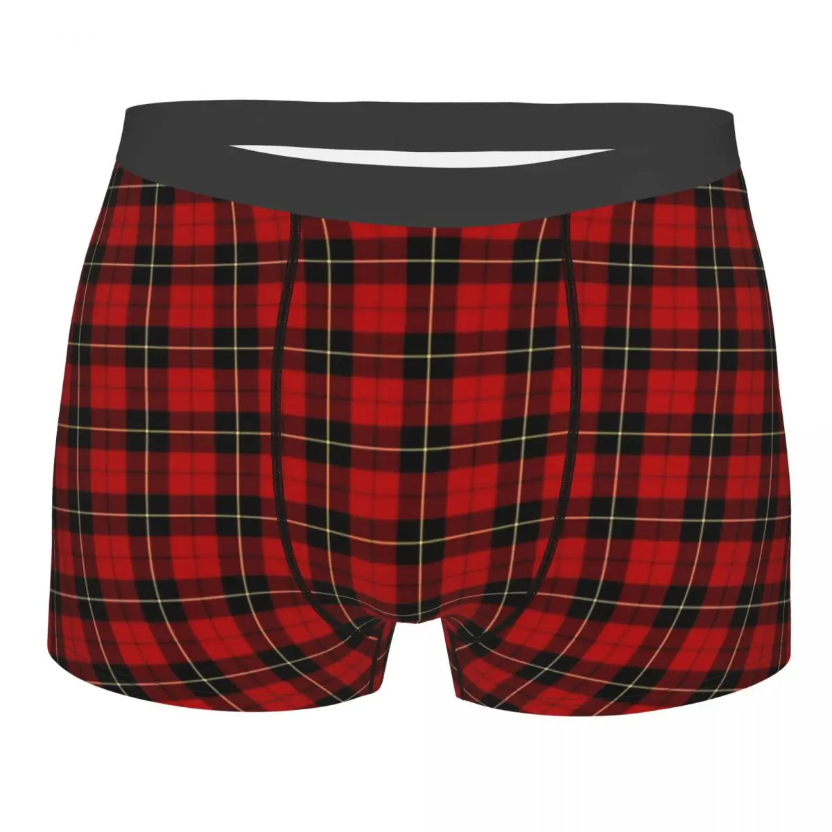 Clássico Tartan vermelho e preto xadrez boxer impresso masculino, cuecas altamente respiráveis, cuecas treliça, ideia de presente de qualidade superior