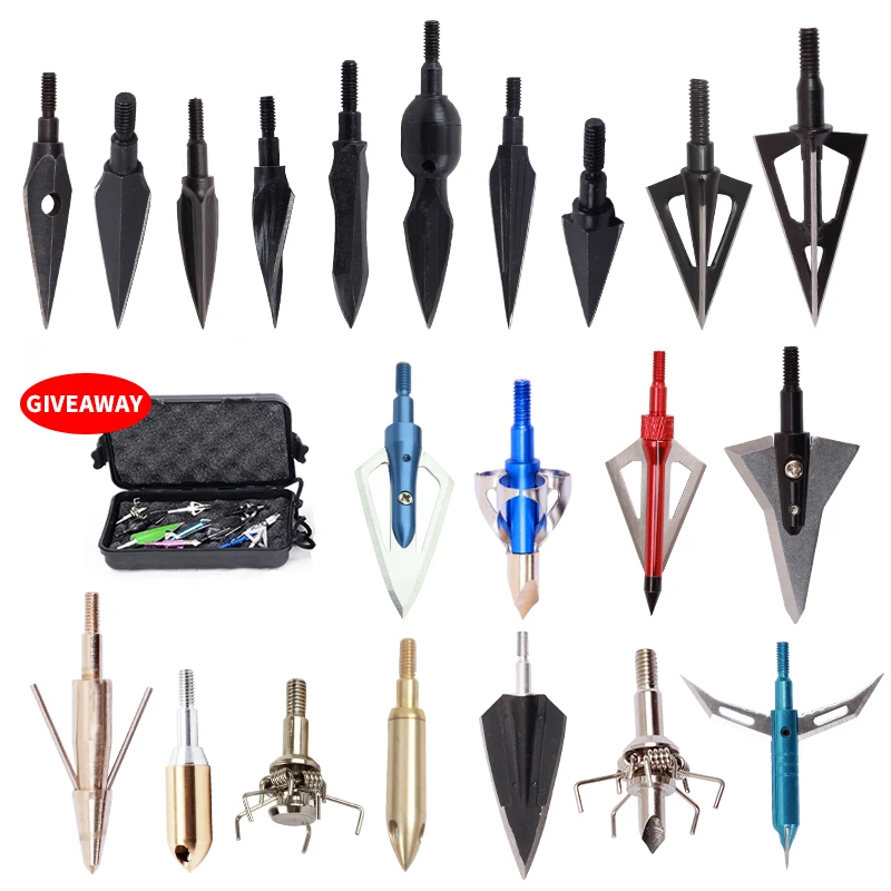 

12pcs Broadheads Hunting and Arrows Box Archery Shooting Arrow Tip Point Compound bow and Crossbows and Recoil Universal Thread