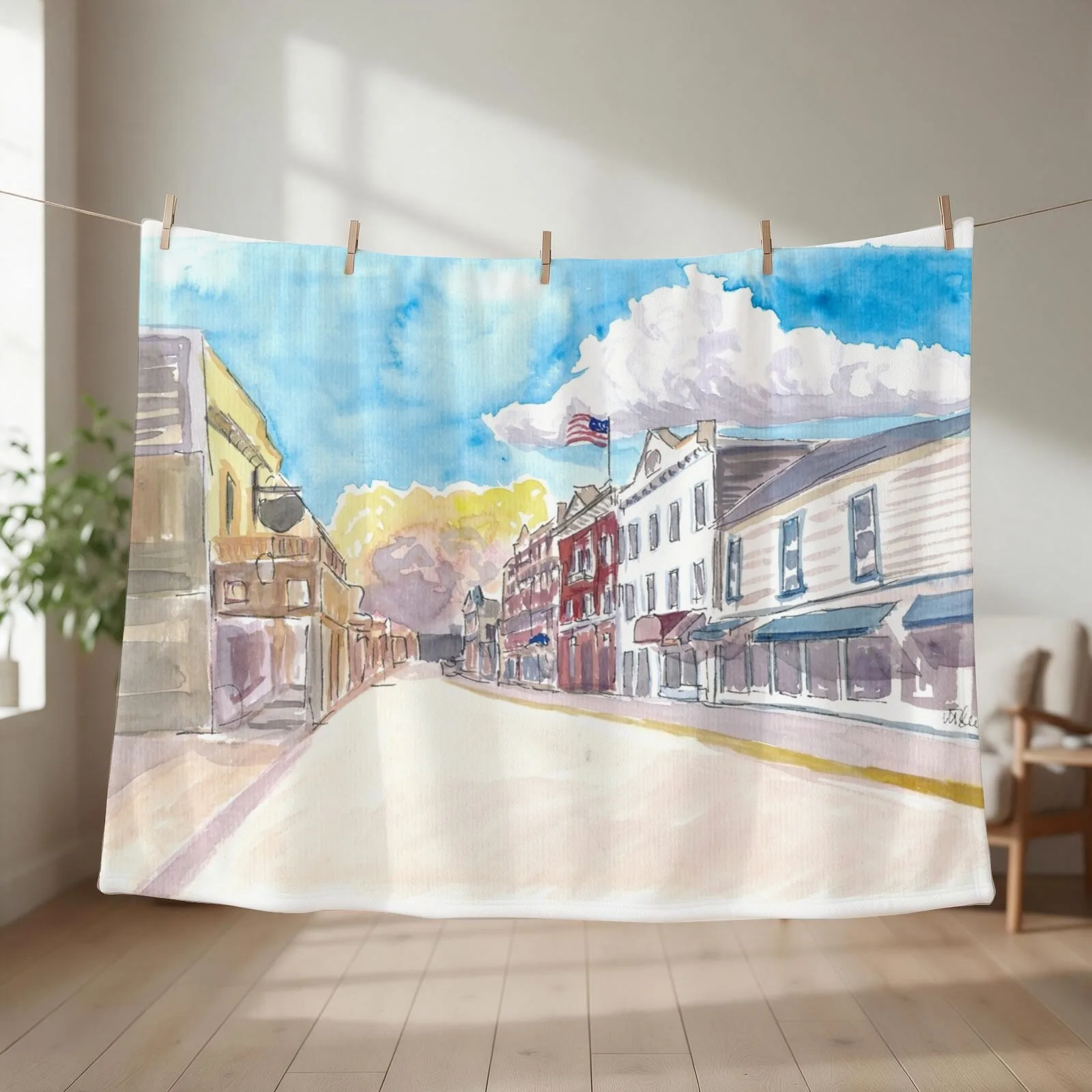 Mackinac Island Street Scene on Lake Huron Michigan USA Throw Blanket couch cozy soft plush fuzzy picnic outdoor blanket