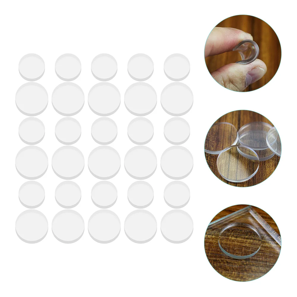 30 Pcs Glass Non-Slip Gel Pad Furniture Countertop Bumpers Clear for Cabinets Table Pads Automatic Desk Rubber Tabletop