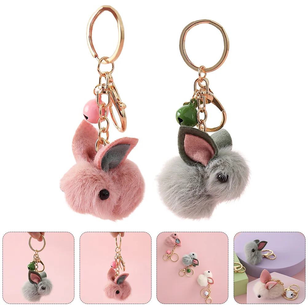 2 Pcs Key Chain Fish Feeding Tubes for Aquarium Rabbit Ring Cartoon Wool Felt Bunny