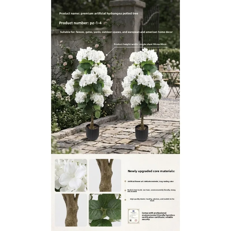 White Hydrangea Tree Amazon Hot-selling Flower Tree Feel Simulation Fake Tree Hydrangea Potted Plant