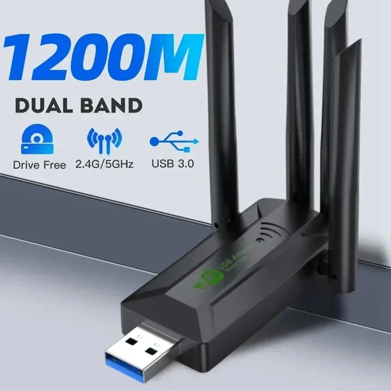 1200Mbps Dual Band USB3.0 Wifi Adapter 2.4Ghz 5Ghz Wifi Adapter With 4 Antenna PC Mini Computer Network Card Receiver