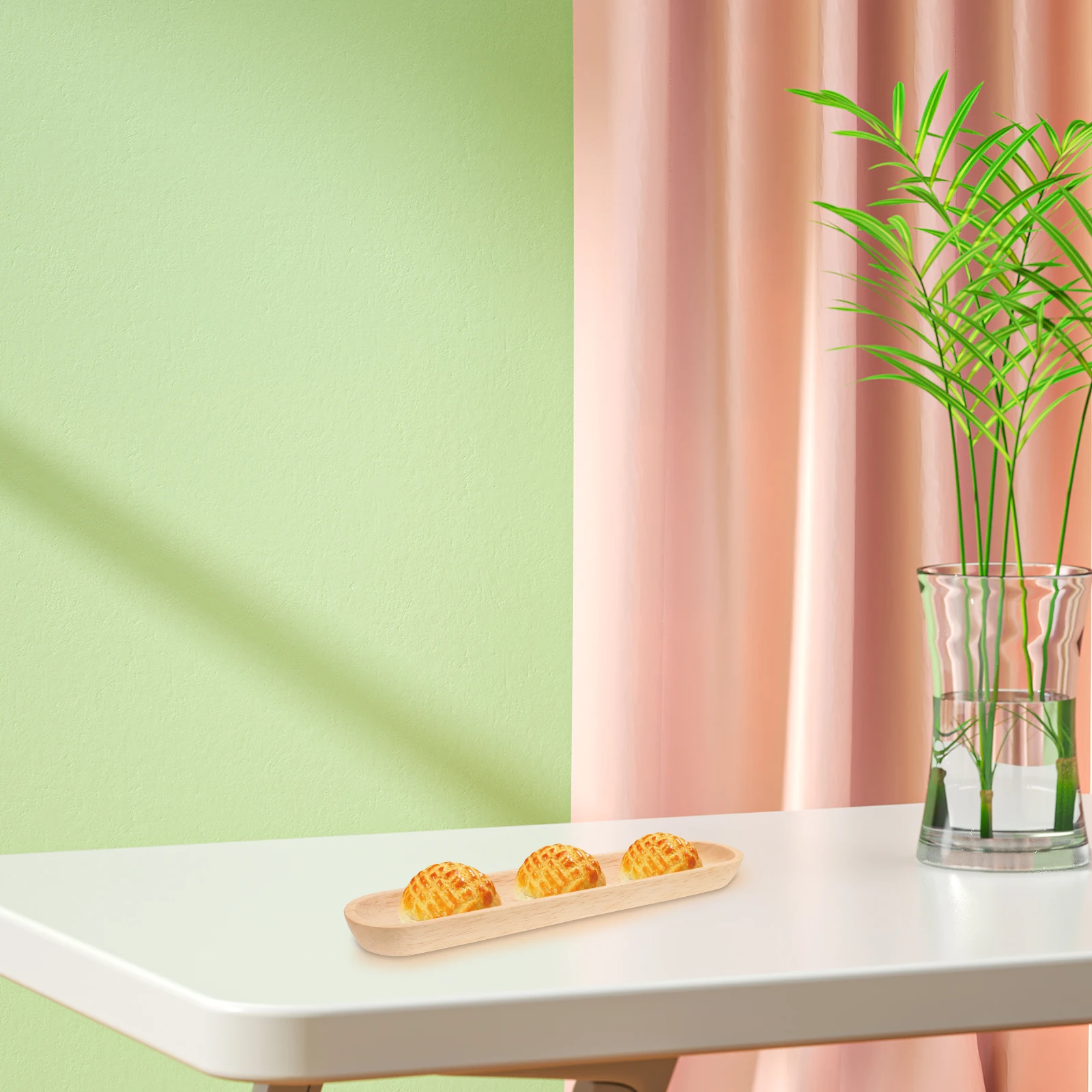 

Long Wooden Tray Natural Wood Texture Creative Serving Dish For Fruit Dessert Salad Cookie Platter Kitchen Barware Mini Wooden