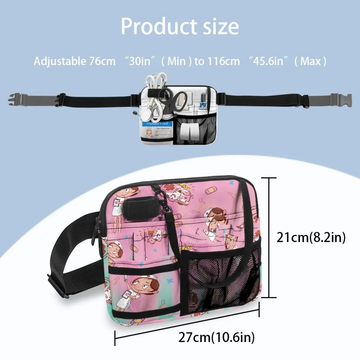 Bolsa de cintura portátil para mulheres, Ajustável enfermagem Fanny Pack, Enfermeira de ambulância dos desenhos animados, Design médico, Casual Bum Bags