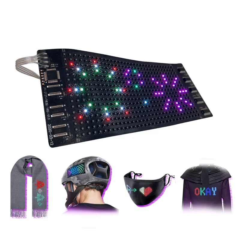 Panneau Programmable Bluetooth RGB, affichage LED Flexible, Module 16x32 Pixs, panneau matriciel pour écran de masque LED, sac à capuchon LED, T-Shirt, bricolage
