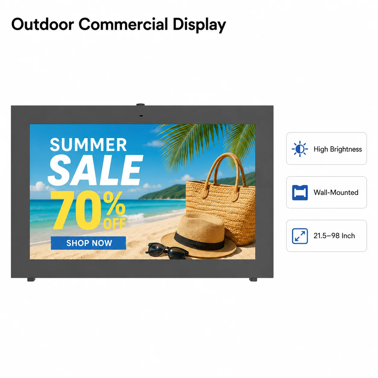 Pantalla LCD para Exteriores, Proyecto Comercial con Refrigeración por Aire y Protección IP65 Contra la Intemperie para Publicidad en Escaparates