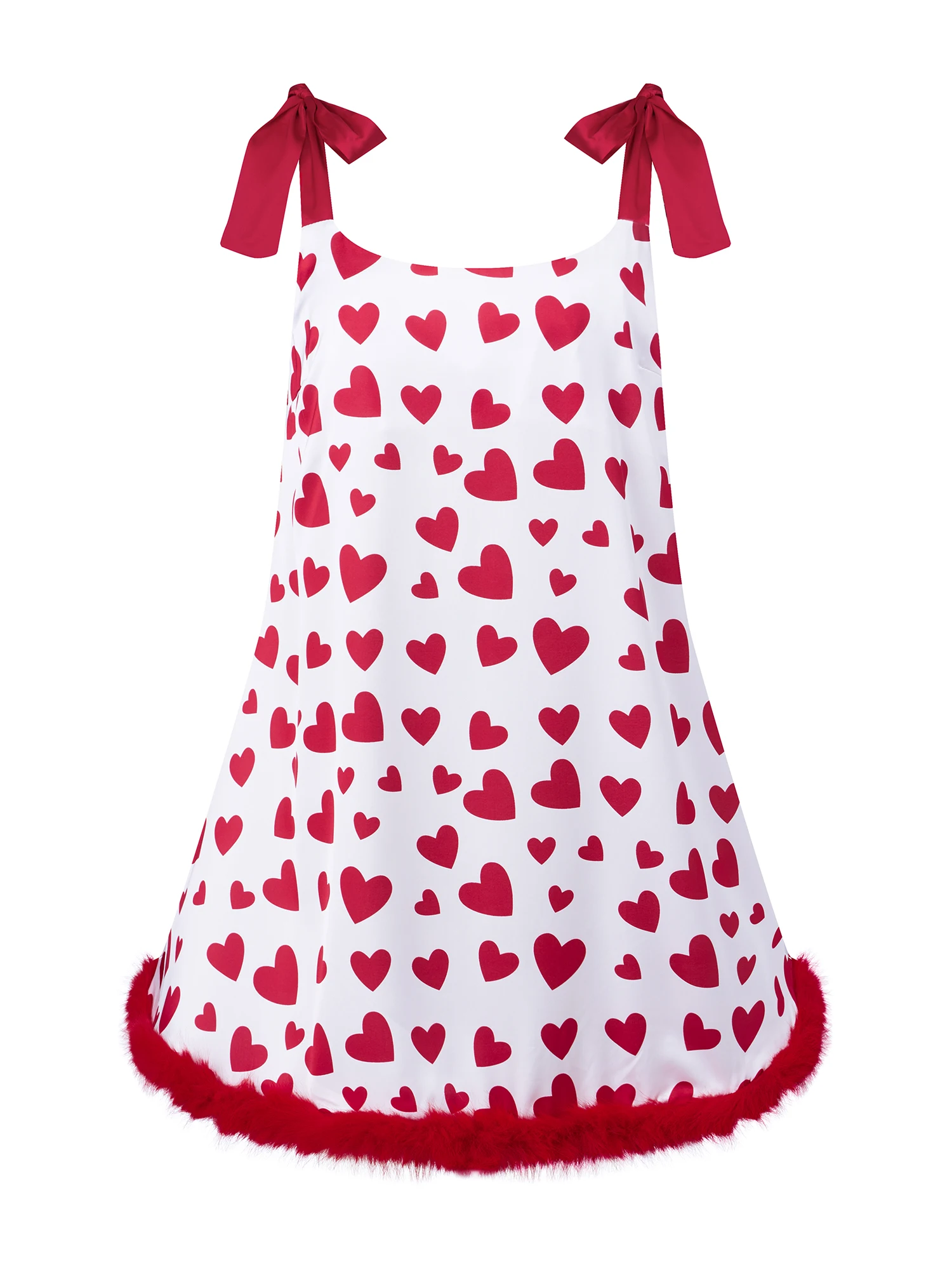 

Женское мини-платье в форме сердца, модное меховое платье без рукавов с овальным вырезом на день Святого Валентина и рюшами