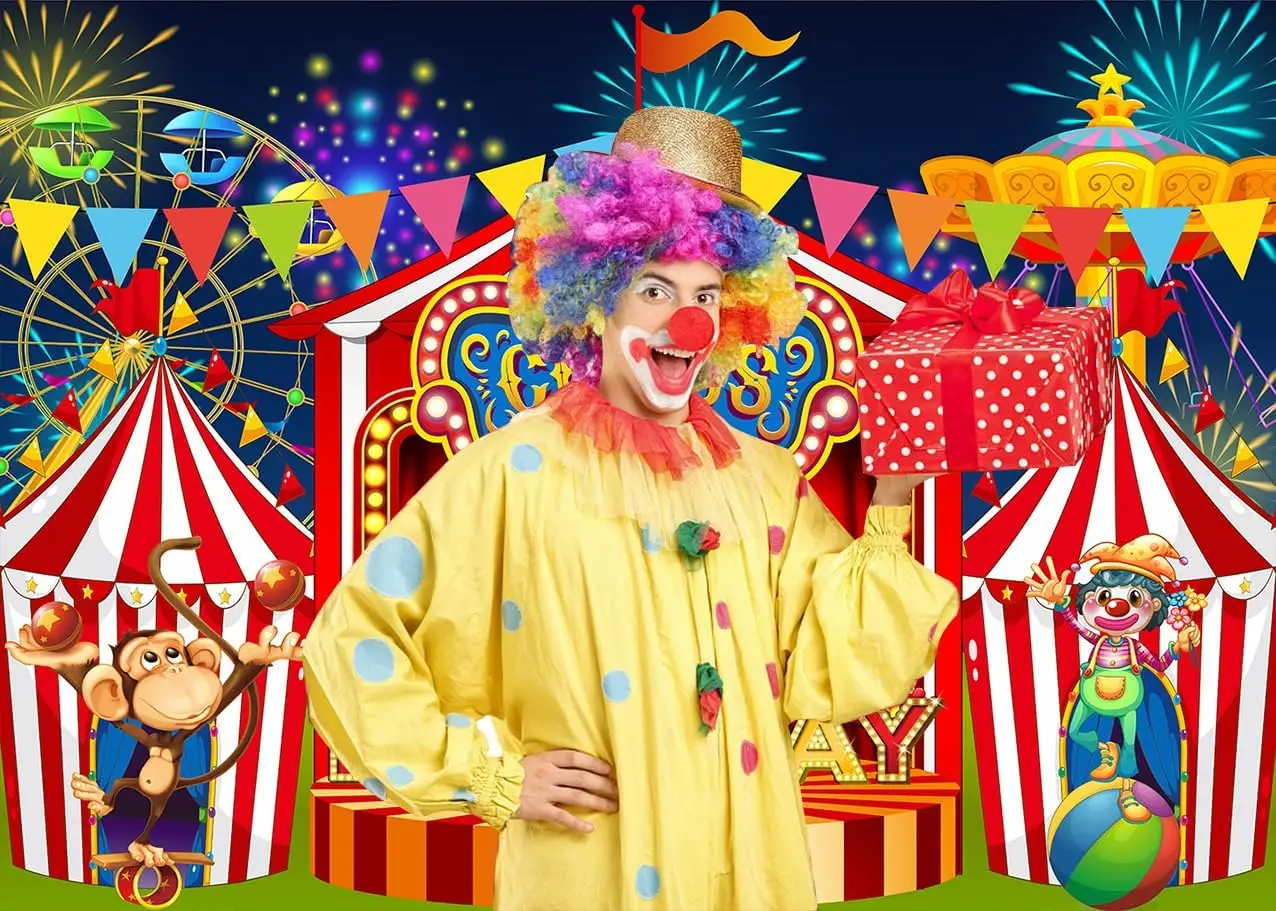 Red Circus Tent Background Kid Birthday Party Decoration Banner Carnival Night Circus Child Portrait Photography Backdrop Custom