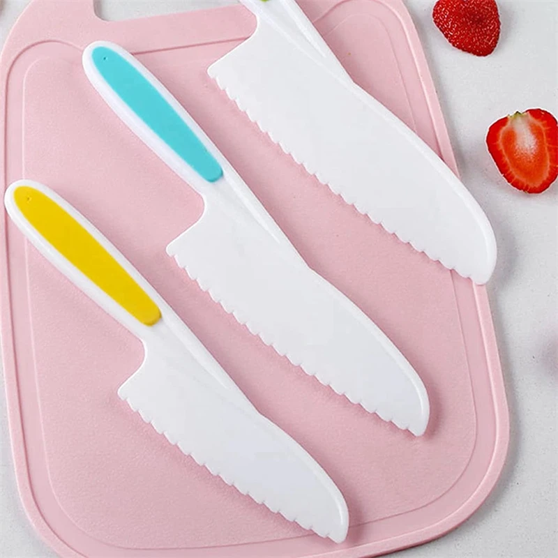 3Pcs Children Cake Knife Plastic Fruit Knife Kindergarten Vegetable Knife Bread Dessert Knife