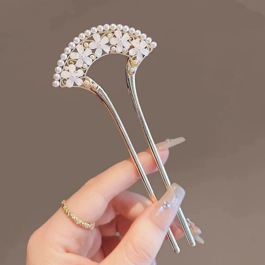 Metall-U-förmige Haarstäbchen mit Perlenquaste, Haargabel, Haarspange, französische Haarnadeln, Haaraccessoires für Damen und Mädchen, Haarschmuck, Styling-Tool – Detail 8